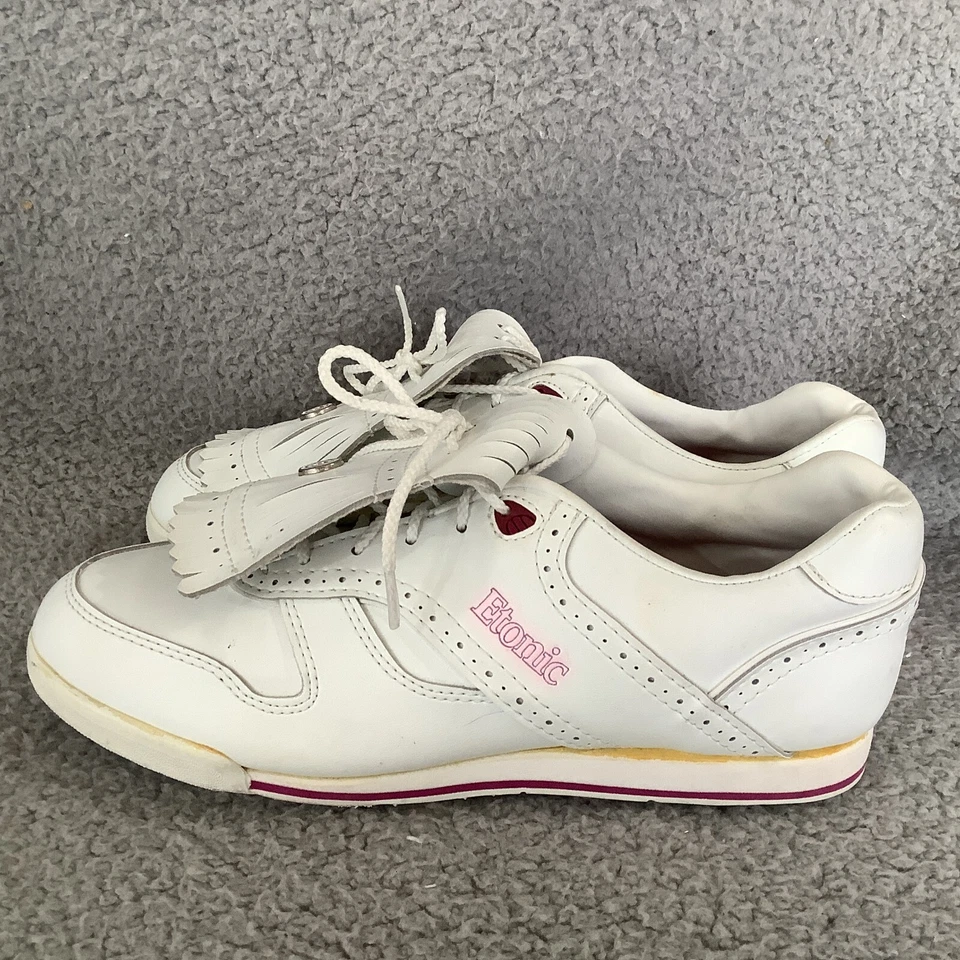 Zapatos de golf Etonic ST 8006 para mujer 8 M Kiltie de cuero blanco extraíble Metal Spike Foto 4 de 4
