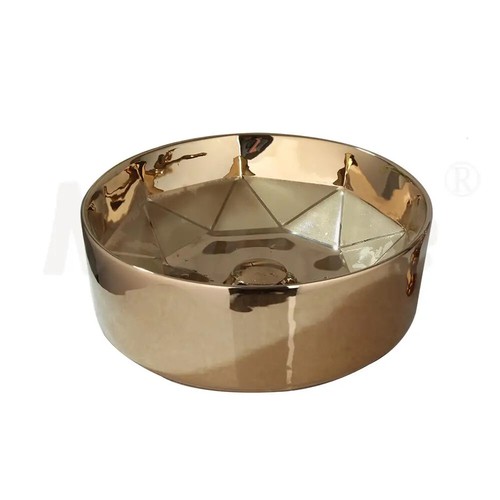 Golden Plated Ceramic Round Bathroom Combine Faucet Set Lavatory Washbasin Sink - Picture 8 of 23