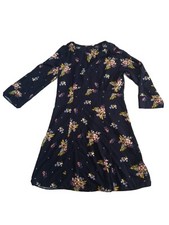 Yessica Floral Dress Empire Line Tea Summer Navy Blue Background EU 38 UK 12