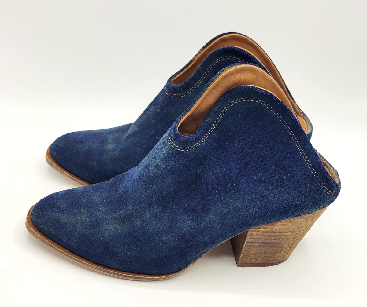 Chinese Laundry Navy Blue Split Suede Kelso Open Back Mule Booties