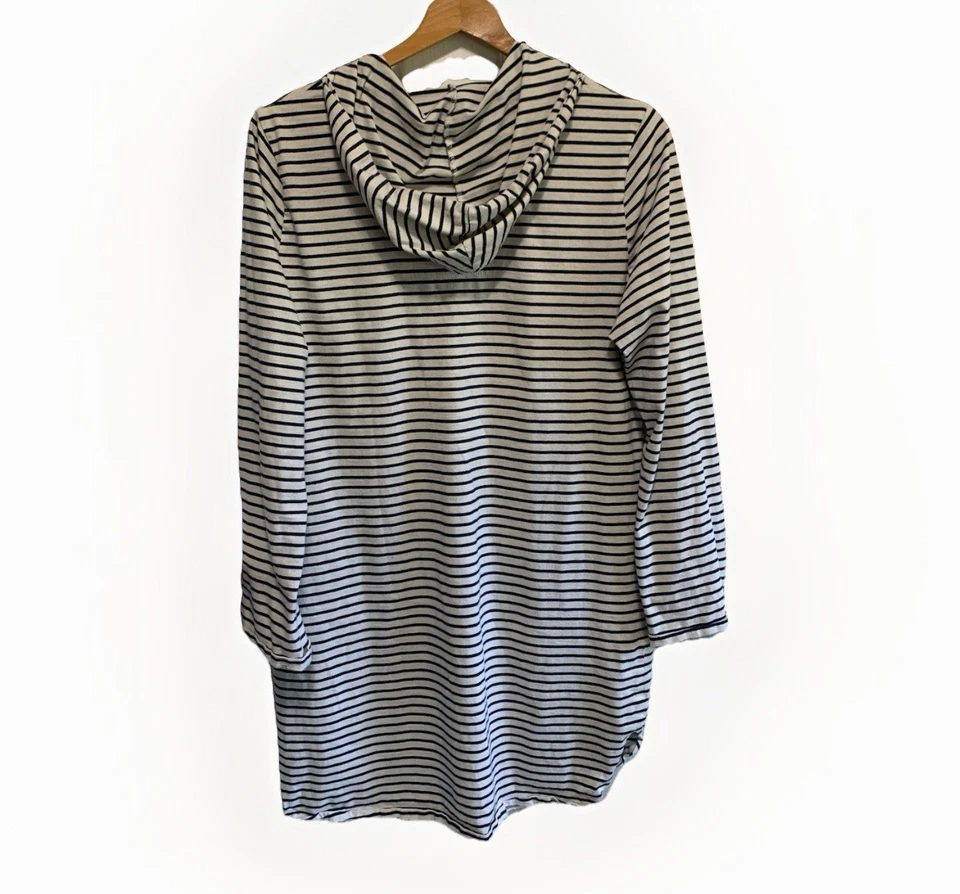 Vestido NAUTICA XL Manga Larga Cuello en V Azul Marino y Beige Rayas Playa Cubierta Capucha Foto 3 de 4