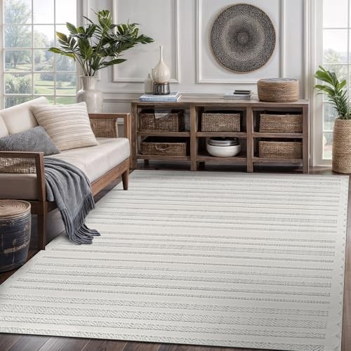 Modern Rug 5x7 Luxury Striped Line Micro Loop Area Rugs Soft High-Low Pile - Picture 2 of 8