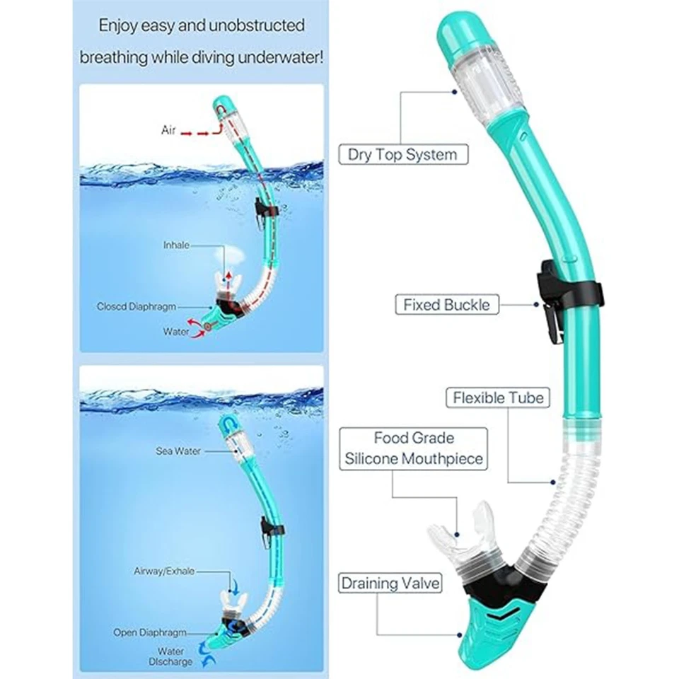 Snorkel Set for Adults, 180° Panoramic Mask, Adjustable Fins, Dry Top Snorkel - image 2 of 4