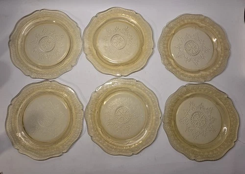 6 Federal Depression Glass Patrician Spoke Dinner Plate/Dish 11" Amber Yellow