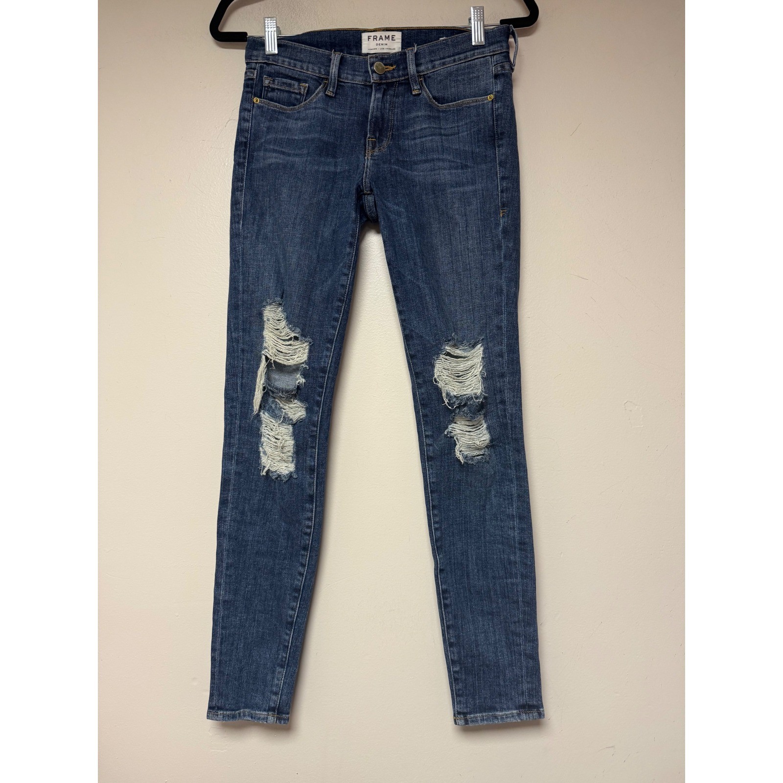 FRAME Le Skinny de Jeanne Women 26 Blue Excellent Distressed Seville Jeans