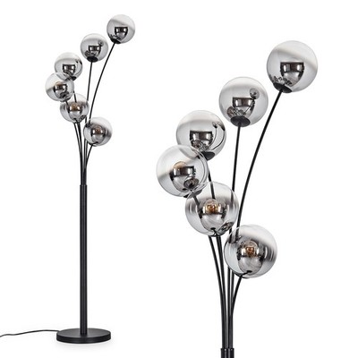 HOFSTEIN Fossobiubo Stehlampe Metall/Glas Schwarz/Chrom/Rauch mit Fußschalter