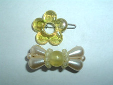 VINTAGE FAUX PEARL  YELLOW FLOWER SMALL HAIR BARRETTES UP DO HAIR ACCESSORY