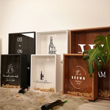 Soporte de corcho de vino grande personalizado, caja de exhibición de madera blanca, recuerdo de amante del vino