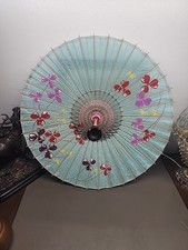 Vintage Japanese Parasol Hand painted Flowers Bamboo Umbrella