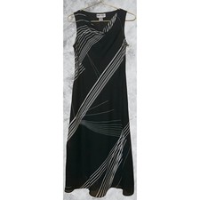 SL Fashions Petites Black White Abstract Geometric Cowl Neck Midi Dress 8P