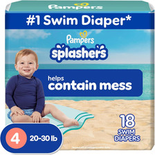 Pampers Swim Diapers - Splashers - Size 4, 18 Count, Gap-Free Disposable Baby Sw