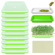 10 Pack Green Seed Sprouter Trays- Soil-Free Cultivation Germination Tray, BP...