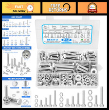 252Pcs Stainless Steel Hex Bolts, Nuts & Washers Assortment Kit - 1/4"-3/8
