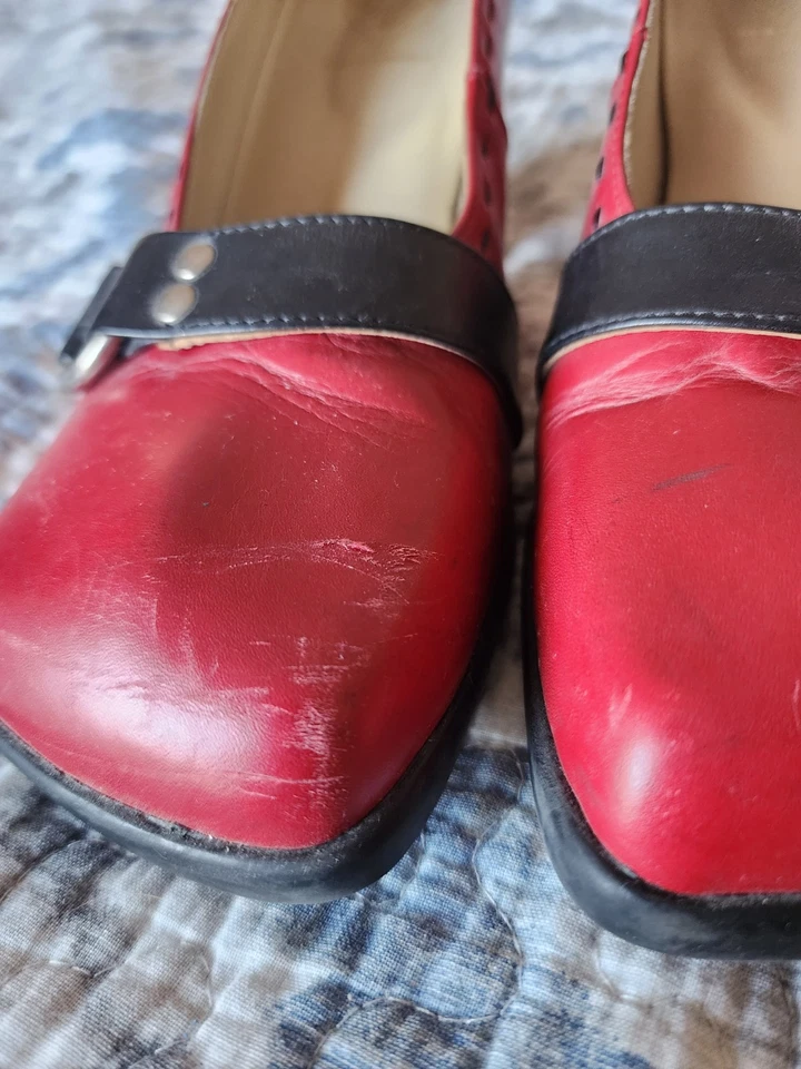 JOHN FLUEVOG CHOICE HI ROJO VANNY ZAPATOS DE SALÓN 8,5 TACONES CUERO PIN-UP ZAPATOS Foto 3 de 4