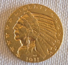 1911-S $5 Gold Half Eagle Indian Head - San Francisco Mint Coin