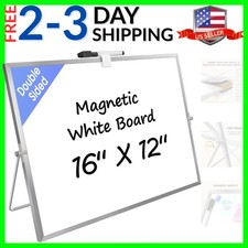 Dry Erase Magnetic White Board, 16" x 12" Double-Sided Dry Erase Board with S...