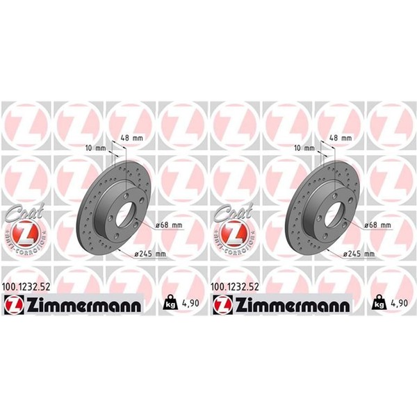 2X Zimmermann Sport Bremsscheiben 245Mm Gelocht Hinten Passend FüR Audi A4 VW PA-image