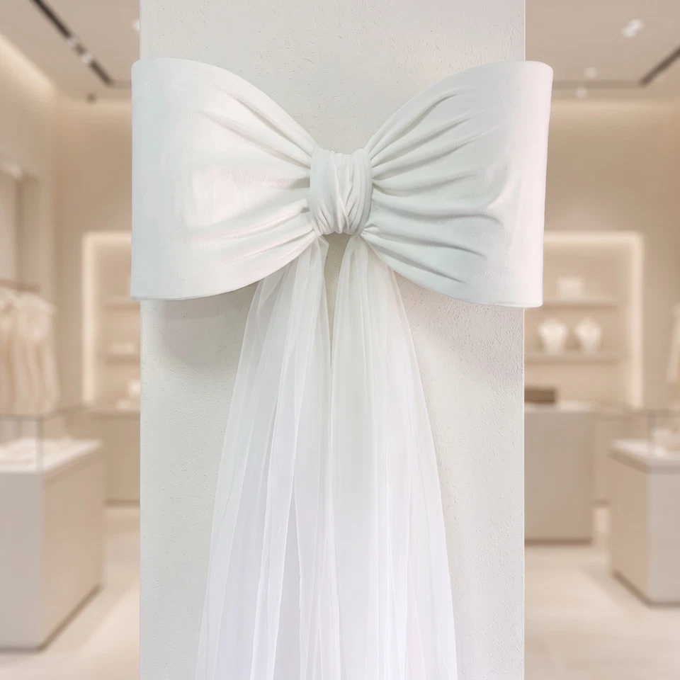 Mesh Bow with Drape White Tulle Bow Elegant for Bridal Parties - Image 3 of 4