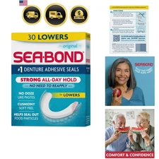 Denture Adhesive Seals All-Day Hold Zinc-Free Mess-Free 30 Pack