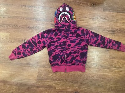 A Bathing Ape Pink Purple Camo Fleece Full Zip Shark Hoodie Men's Size M