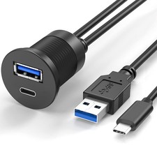 USB 3.0 and USB 3.0 to Female Flush Mount Cable Waterproof Kit Car Dash Panel...