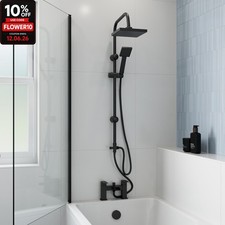 Bath Shower Mixer Waterfall Tap Kit Square Riser Rail Hose Dual Heads Matt Black