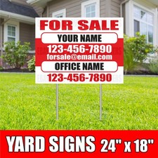 FOR SALE Yard Sign with H-Stakes Rental Custom Number email Address Office Name