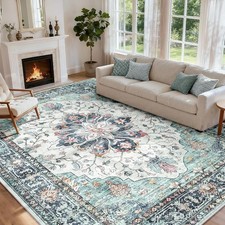 INOVADAY Vintage Area Rug 200x300cm Washable Anti Slip Low Pile Blue