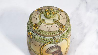 Rare Nippon Antique Painted Native American Indian Chief Tobacco Humidor Jar 