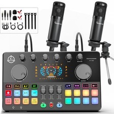 Podcast Equipment Bundle for 2, Audio Interface DJ Mixer with 3.5mm Condenser...