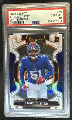 2025 Panini Select Abdul Carter Concourse RC White Prizm #/35 Giants PSA 10