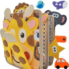 Toddler Busy Book with Felt Animals, Montessori Activity for Ages 1-3