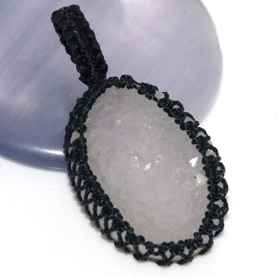 Macrame Thread Crystal Druzy Pendant 2'' Party Theme Jewelry Most Beautiful JW