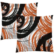Set of 2 Abstract Orange Stripes Gray Black White Throw Pillow Covers Modern 