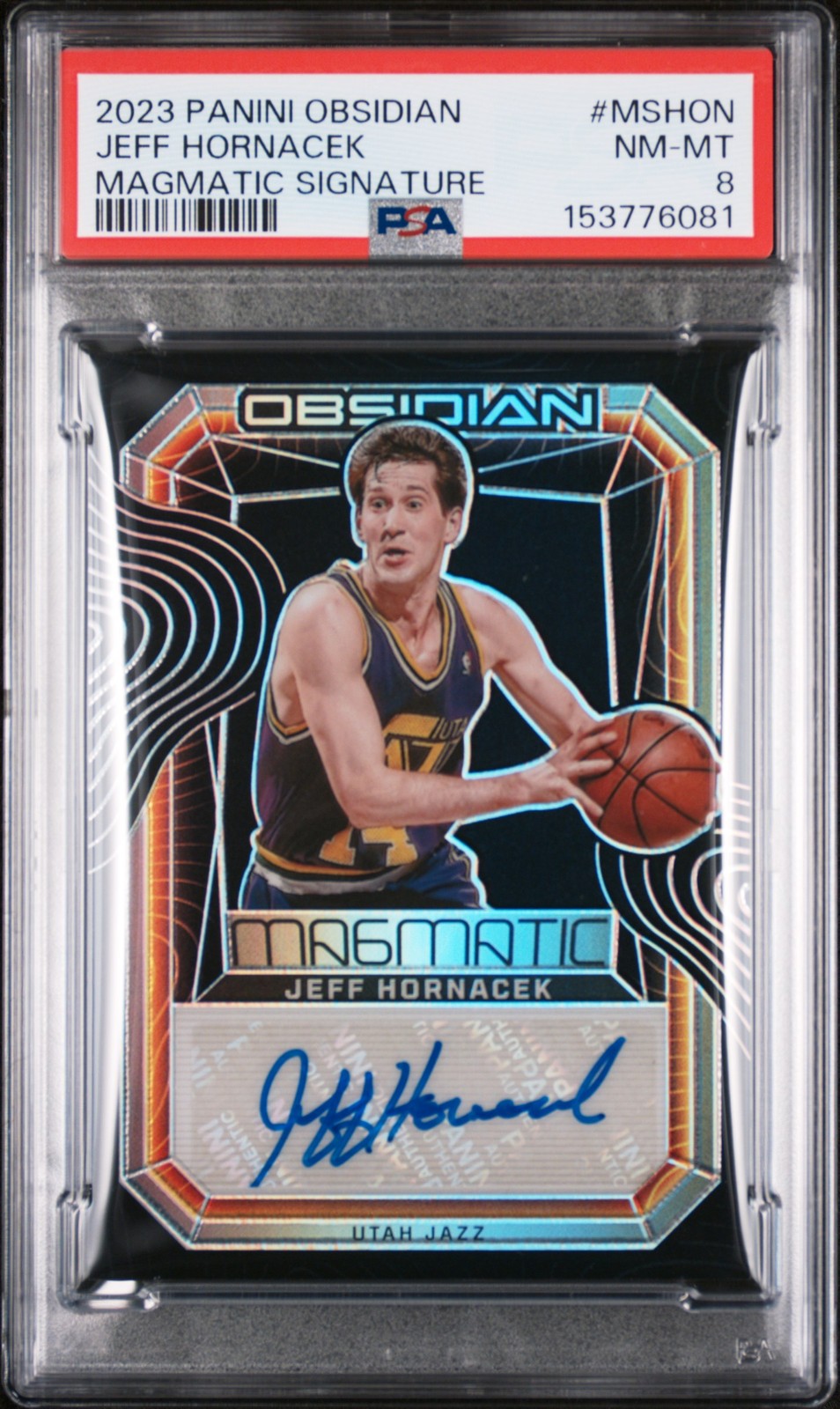 2023 PANINI OBSIDIAN MAGMATIC SIGNATURES #MSHON JEFF HORNACEK 25/149 PSA 8 AUTO