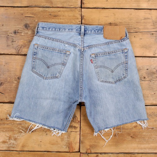 Vintage Levi's Denim Shorts 34 Levis 501 Raw Hem Jorts Stonewash Bermuda Blue - Picture 2 of 5