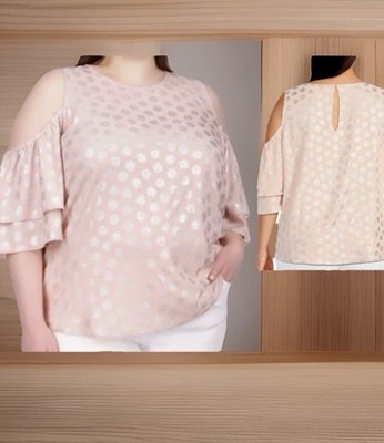 Michael Kors Cold Shoulder Blouse Plus Size 0X Rosewater Blush and Foil Silver