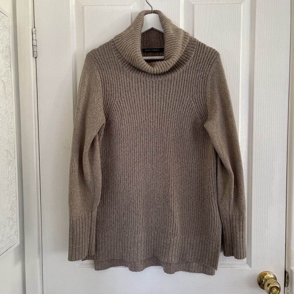 SPORTSCRAFT Wool blend brown beige chunky Knit Roll Neck Relaxed Jumper Sz M