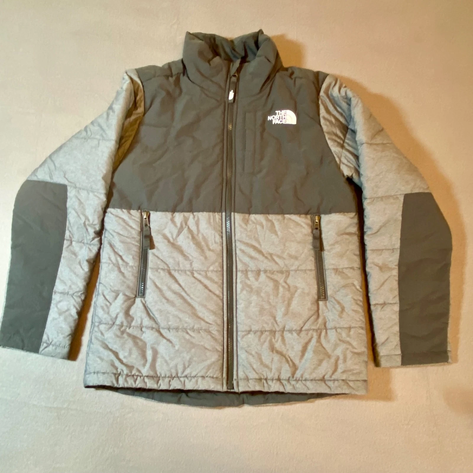 The North Face Youth Jacket Gray/Dk Grey Boys Size Large (14/16) Puffer Full Zip