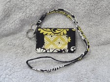 Vera Bradley Zip ID Case and Lanyard Set Green Yellow Black Floral New W/out Tag