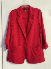 Tommy Hilfiger Red Women  s One Button Stretch Cotton Blazer Soze 12