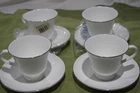 Wedgwood Bone China England SIGNET PLATINUM (4)Cup & Saucer Sets #0085B