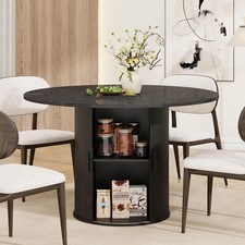 Modern Black Round Dining Table 47 2-Tier Sto...