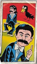 Vintage Japanese Menko Card Man Mustache Crow Tuxedo Cartoon