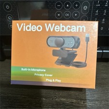 Video Webcam 1080P USB Plug  Play Built-In Mic Privacy Cover Clip-On Black