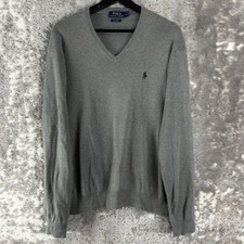 Polo Ralph Lauren Sz L V-Neck Pima Cotton Pullover Sweater Gray Long Sleeve Men