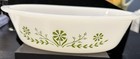 Vintage Glasbake Green Daisy Pattern 238 Oval Milk Glass Casserole Dish, USA — photo 1
