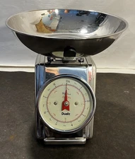 Vtg Dualit Kitchen Scale 8 LB (4 KG) Chrome With Bowl & Calibration Knob NICE!