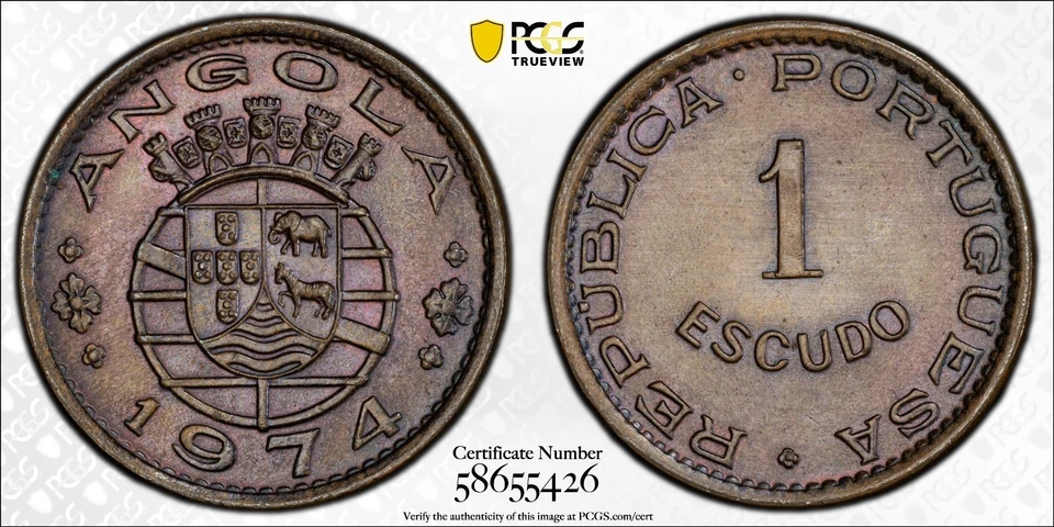 MS64BN 1974 Angola 1 Escudo, PCGS Trueview- Nicely Toned - Image 4 of 4