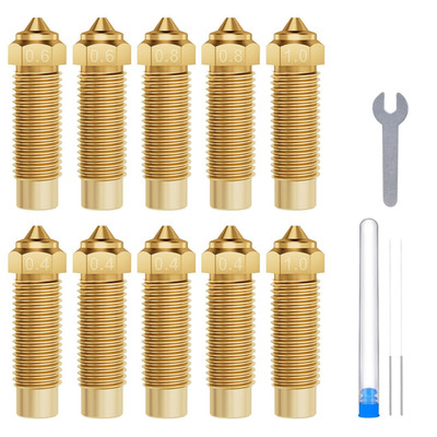 ELEGOO 10Pcs Multi Size Nozzles for Neptune 4 Plus/4 Max 3D Printer, Brass Hoten